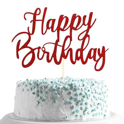 UXYOKM Decoración roja para tarta de cumpleaños con purpurina para niños y niñas, baby shower, cumpleaños, aniversario, celebración, fiesta, suministros de decoración de pasteles