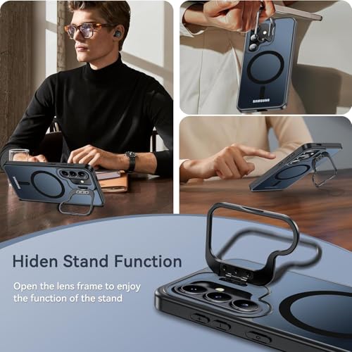 Image of DIZORO Compatible with Samsung Galaxy S26 Plus 5g Case, Compatible with Wireless Charging, with Camera Stand, Military Grade Drop Tested,Translucent Hard Back Soft Edge Back Cover (Black)