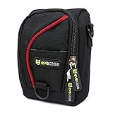Compact Camera Case Evecase Digital Camera Pouch Carrying Protector Bag with Shoulder Strap - Black/Red for Canon PowerShot/Nikon Coolpix Point and Shoot Compact Camera/Fujifilm Instant Camera