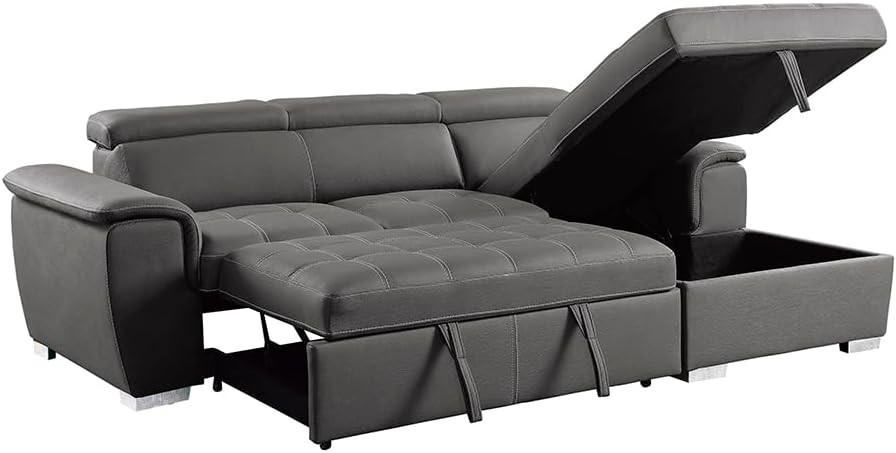 Lexicon Cheyenne Convertible Sectional Sofa Sleeper, Right Chaise, Gray