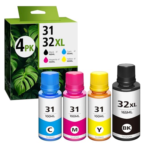 31 32XL Black Ink Bottle Set for Smart Tank 5101 7602 6001 Ink Refill, Compatible with HP 31 Ink 32XL Black Ink Bottle for Smart Tank 5101 5000 5102 7301 7001 5103 Plus 651 551 570 455 450 Printer