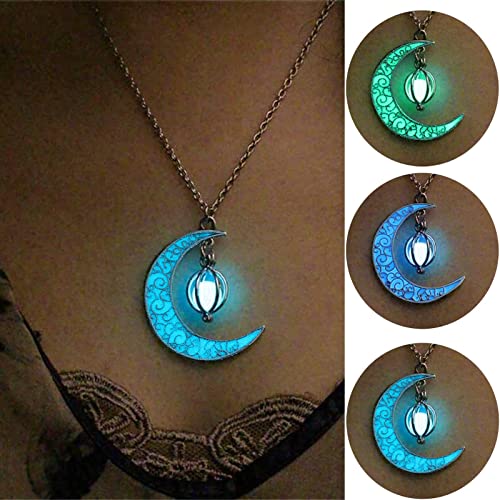 Ajaygeg Luminous Enchanted Moonstone Necklace,Hollow Luminous Moon Whirlwind Rotating Bead Necklace Magical Fantasy Fairy Glowing Necklace (1Pcs/Green) #TOP7
