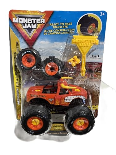Monster Jam EL Toro Loco Build & Rebuild Mechanix Truck Kit escala 1:43 – Camión de juguete listo para correr con destornillador, incluye 4 ruedas – Camión oficial Monster Jam para construir para