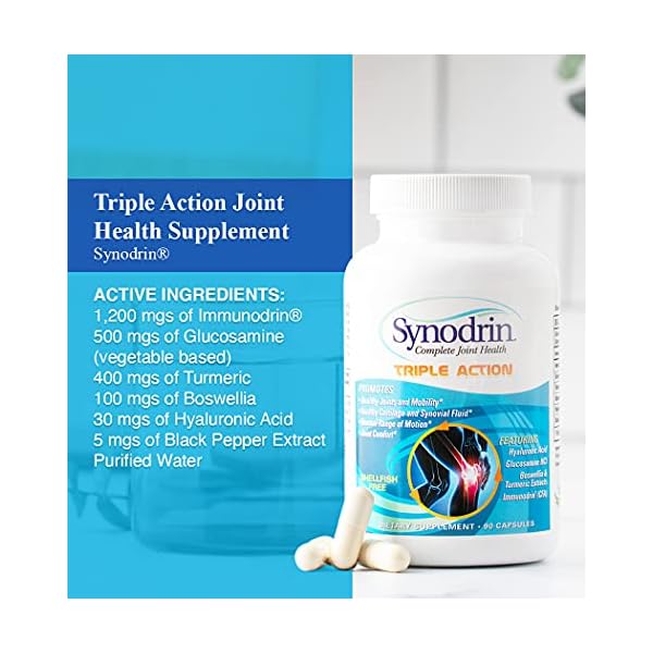 SYNODRIN Triple Action Complete Joint Health Support Supplement with Omega-5, Glucosamine, Turmeric, Boswellia, Hyaluronic Acid & Black Pepper Extract - 90 Capsules