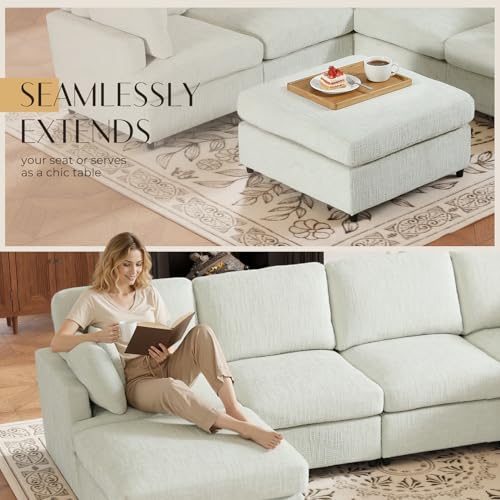 Image of 122.6 inch Chenille Modular Sectional 6 Seater Sofa, Deep Seat Couch with Ottoman & Removable Covers, Free Combination Modern Couch, L /U Shaped Modular Sectional Sofa, for Living Room, Apartment, Beige