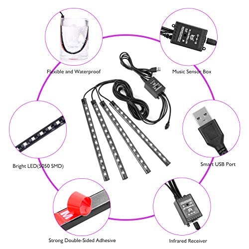 Car Led Strip Lights Christmas, 4Pcs 48 Led Interior Lights, Multicolor Music Car Strip Light Under Dash Lighting Kit With Sound Active Function And Remote Controller, Dc 5V #TOP4