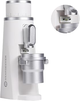 STARSEEKER EDGE Plasma Electric Coffee Grinder Aluminum Automatic Coffee Bean Grinder for French Press Drip Coffee and Espresso Removable Fineness Adjustment Magnetic Suction Port with Cup White