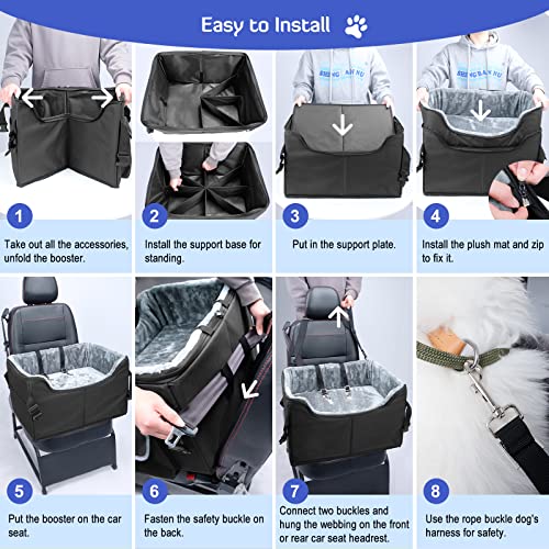 INFANZIA Dog Car Booster Seat, Elevated Pet Car Seats for Medium or 2 Small Dogs with Storage Pockets, Washable Lookout Puppy Travel Car Seat with Safety Leash for Front Back Seats - Image 7