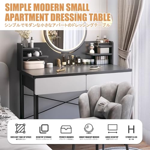 Escritorio de maquillaje LED ajustable con espejo para dormitorio 4
