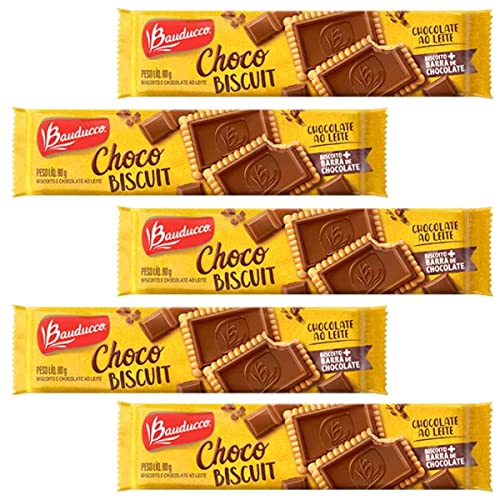 Kit 5 Biscoito Choco Biscuit Chocolate ao Leite Bauducco 80g