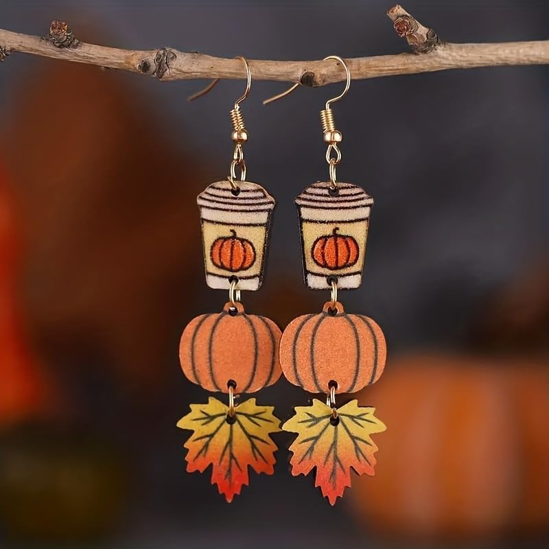 coadipress Cute Thanksgiving Turkey Pumpkin Maple Leaf Dangle Earrings for Women Lightweight Holiday Dangle Earrings Thanksgiving Fall Wooden Earrings - Image 7