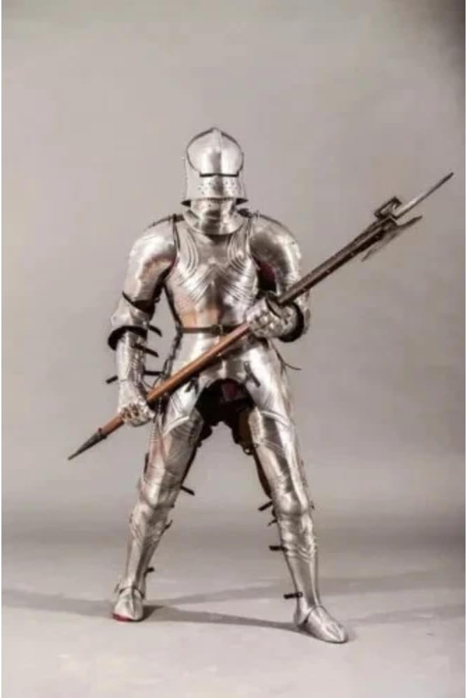 Medieval Gothic Suit of Armor, Crusader Combat Full Body Wearable Knight Armour Silver