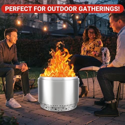 Garvee 27 Inch Stainless Steel Smokeless Fire Pit, Outdoor Portable Smokeless Firepit, Low Smoke Firepit for Backyard Patio Garden Picnic Camping Bonfire