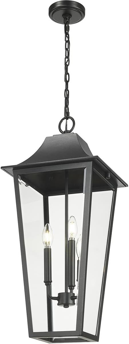 Z-Lite 5008CHXL Gannon 3 Light 12" Wide Outdoor Taper Candle Pendant - Black