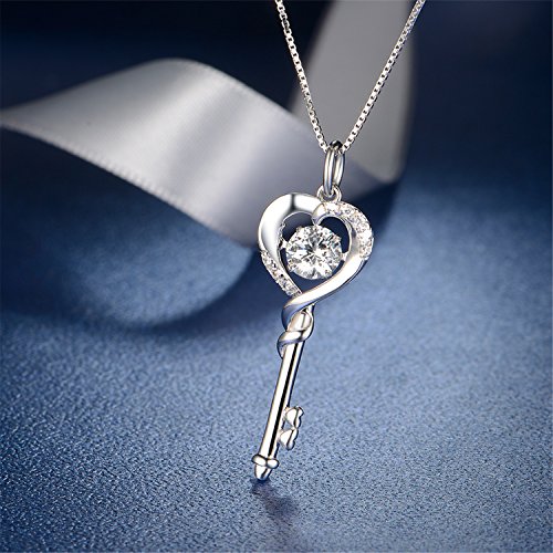 MABELLA Dancing CZ Key to Heart Sterling Silver 18K White Gold Plated Key Pendant Necklace, Women Gifts for Her4