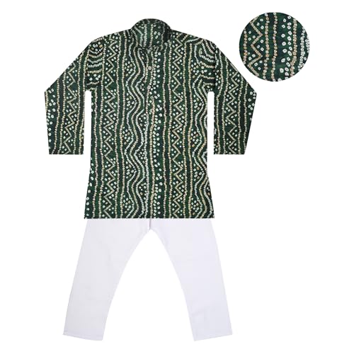 Image of TinySteps Traditional Bandhani Print Kids Festive Ethnic Wear Boys Cotton Kurta Pajama Set