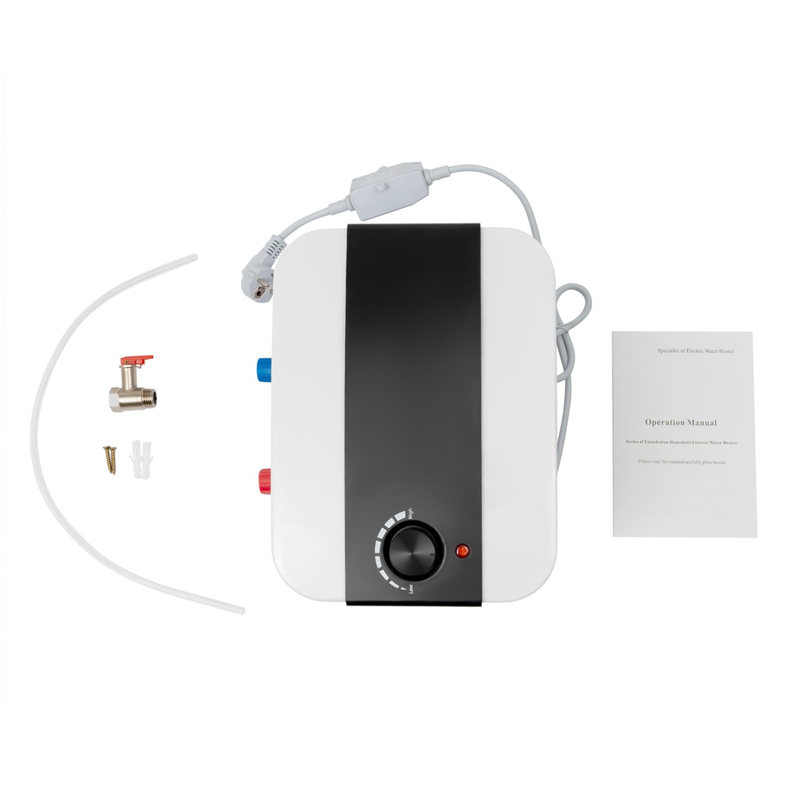 Scaldabagno istantaneo elettrico 1500 W, mini scaldabagno 6L con tubo, regolazione della temperatura 0-65 °C, LED chiaro, economico e compatto, per lavabo cucina bagno