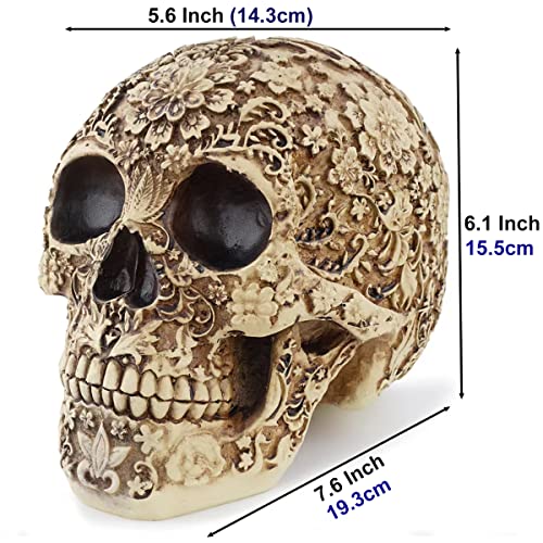 Readaeer Life Size Floral Human Skull Model Adult Head Bone Model Day Of The Dead Décor #TOP1