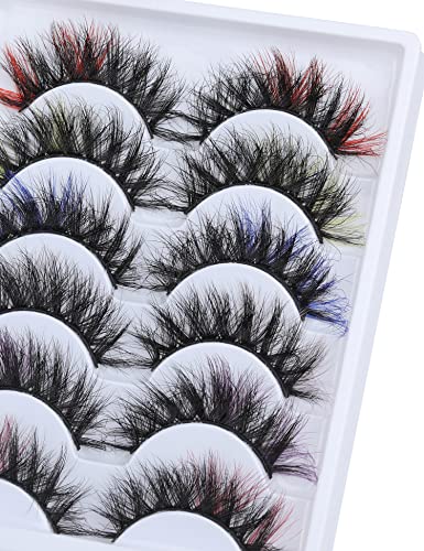 Colored Lashes Fluffy Faux Mink Christmas Lashes With Color 6 Pairs White Pink Wispy Soft Fake Eyelashes By Lanflower #TOP5