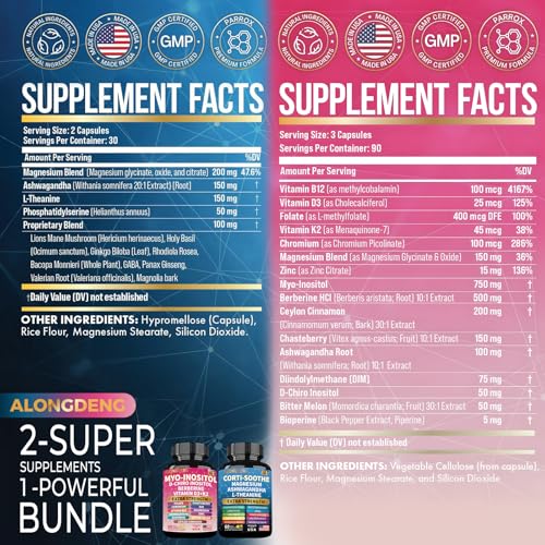 Image of Soothe-Smooth Bundle,Soothe & Smooth Bundle Multivitamin Combo, Cortisol Support Myo-Inositol Multivitamin Combo with Magnesium Glycinate, Ashwagandha, L-Theanine & Herbal Blend - D