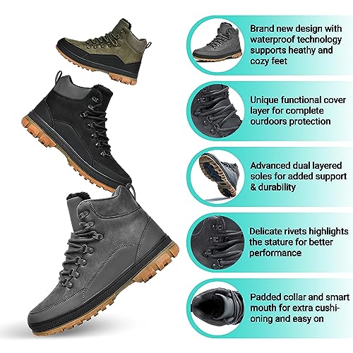 Wondamo Men's Snow Boots Lightweight Waterproof Winter Boots Fur Lined Anti-slip Cold Weather Shoes - Image 4