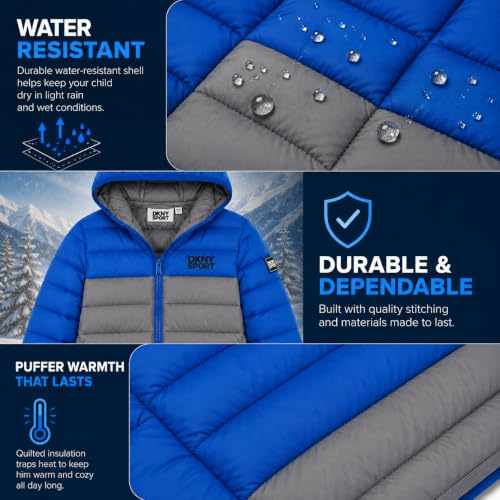 Image of DKNY Boys Winter Jacket, Midweight Puffer Coat, Weather Resistant, Hooded
