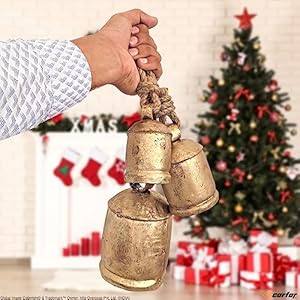 Shabby Chic Set of 3 Country Rustic Style Bells Handmade Metal Harmony Christmas Hanging Cow Bell Set on Jute Rope Small