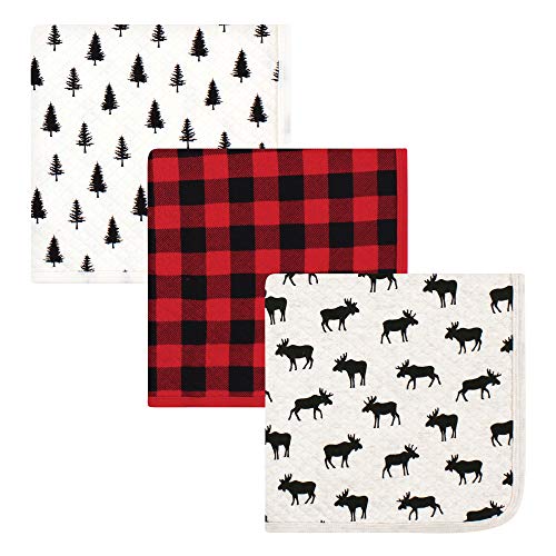 Hudson Baby Unisex Baby Quilted Multi-Purpose Swaddle, Receiving, Stroller Blanket, Moose 3-Pack, One Size