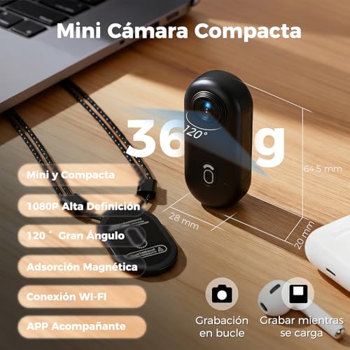 Zeerkeer Mini Camara Deportiva, Cámara 360 para Casco Moto 1080P WiFi Bodycam Clip Magnetico Camara Acuatica POV Vlog Action CAM para Mascotas, Viajes, Pesca y Ciclismo (Negro) - imagen 2