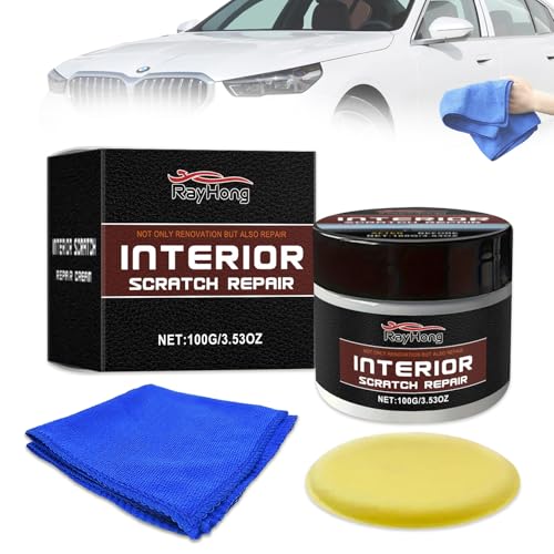Dashboard Restorer for Car Interior Plastic Repair Kit Car Trim Restorer Portable Car Scuff Remover Practical Scratch Repair Wax Suitable for all vVehicles with 1 Sponge and 1 Car Wash Towel 100g