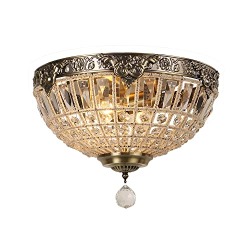 FIRVRE Lámpara de techo de araña de cristal de 2 luces Iluminación de techo de interior retro plafones led estilo imperio real vintage con encanto Luces para sala de estar Dormitorio Comedor Iglesia
