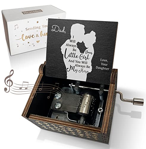 Hcaredee Wooden Music Box for Dad from Daughter,I Will Always be Your Lovely Girl Hand Crank Musical Boxes,My Hero Dad,Gifts for Daddy on Birthday Christmas Father's Day Deployment -Black