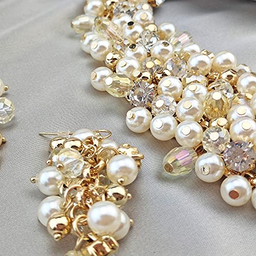 Bocar Fashion Crystal Chunky Collar Statement Necklace Earring Set For Women Gift (Nk-10260) (Beige) #TOP3