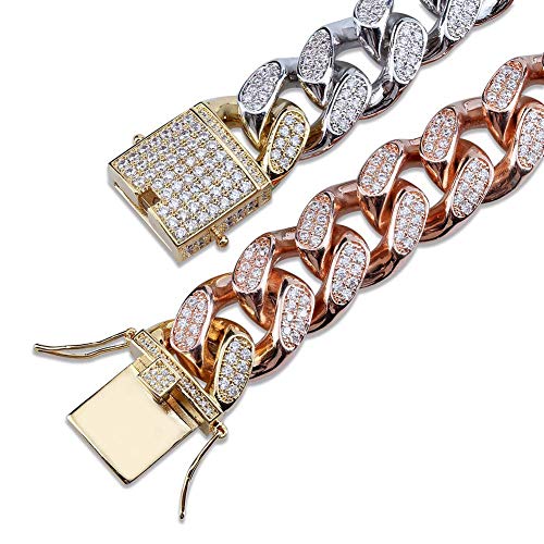 Pulsera cubana de oro tricolor para hombre y mujer con cierre largo de moda hip-hop 3