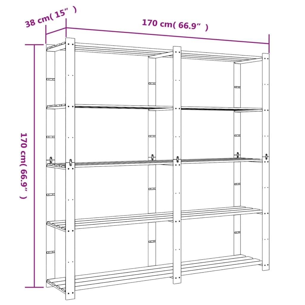 Estantería de 5 Niveles Madera Maciza Pino marrón 170x38x170 cm, Estanterias Almacenaje, Estanterias Trastero, Estanterias para Garaje, Estantes para Herramientas - SPU:373395