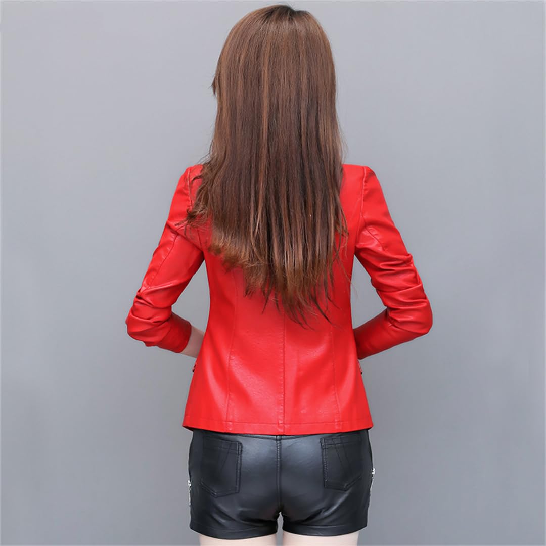 Damen Lederjacke Frühling Herbst Kurzer Lässiger Blazer Lederbekleidung Mantel