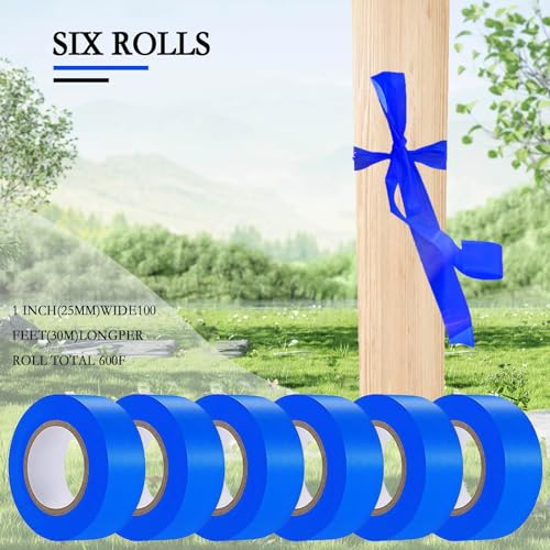 Hubaow 6 Pack Dark Blue Flagging Tape, Non-Adhesive Plastic Ribbon Neon Marking Roll, 1inch*600ft, Marking Tape for Tree Marking, Hunting, Boundaries and Hazardous Areas,Trail Marking