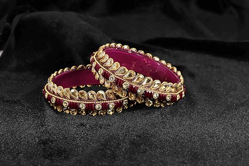 Image of NMII Glass Golden Zircon Stone & Kundan Beads Kada Set For Women & Girls | Fancy Design Kada Bangles | Traditional Look Kangan | Glass Bangles For Women Wedding, Party, Function, Daily use
