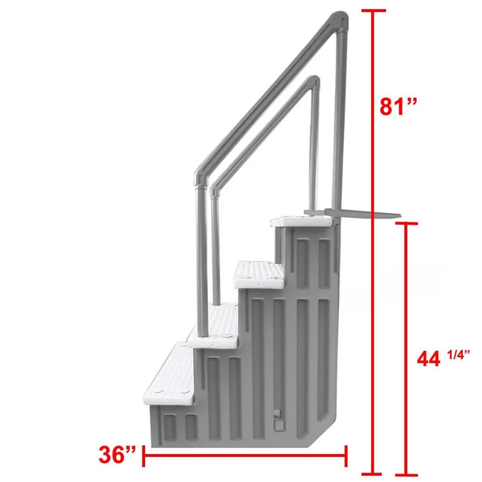 Escalera para piscina con peldaños grises y blancos 81 in alto miniatura 7