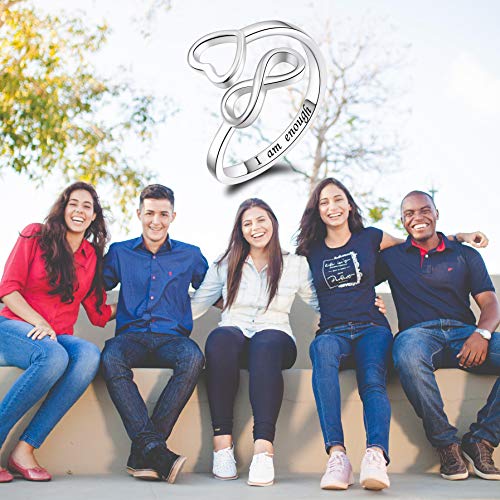 Jinlou 925 Sterling Silver Infinity Ring Inspirational Personalized Adjustable Rings Birthday Graduation Gift For Women Teen Girls（I Am Enough） #TOP6