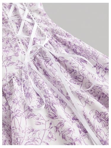 Image of Milumia Women's Floral Tie Shoulder Cami Dress Lace Up Side Vintage Flared Short Dresses