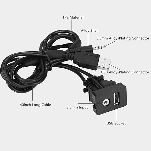 Miniatura 4 de Keenso 1M 0.138 in USB 3.0 AUX extensión Mount, USB AUX puerto 0.138 in cable de extensión para coche, vehículo, marina, barco, motocicleta