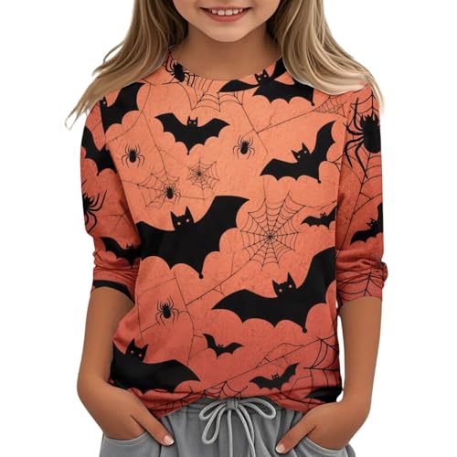 Girls Halloween Long Sleeve Shirt Cute Pumpkins Print Top Kids Fall Holiday Casual Crewneck Tee4