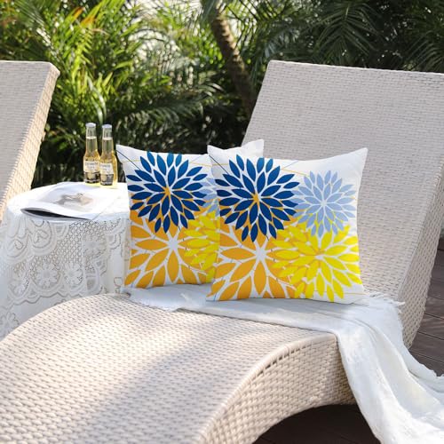 DFXSZ Pack of 2 Outdoor Waterproof Throw Pillow Covers 18x18 Blue Yellow by DFXSZ - Used condition - Image 5