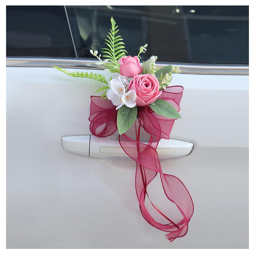Künstliche Blumen für Hochzeitsauto Dekoration Autoschleife 20×45cm Blumenschleife mit Organzaband Hochzeitsauto Rückspiegel Türgriff Dekoschleife Autoschmuck SeidenblumeRot20 Stück