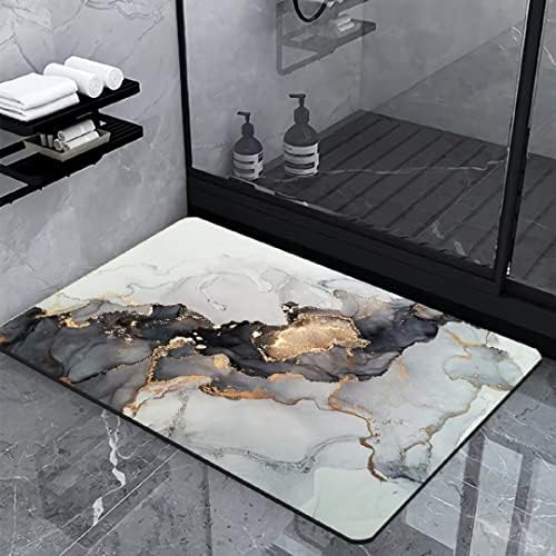 KVITWO Black Gold Marble Bath Mat for Bathroom Shower Room Doormat Modern Diatomite Stone Bathroom Rugs Super Absorbent Washable Non Skid Bathtub Rugs,20''x31''
