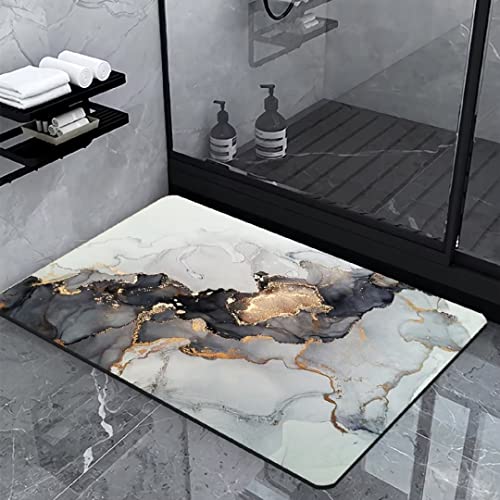 Kvitwo Black Gold Marble Bath Mat For Bathroom Shower Room Doormat Modern Diatomite Stone Bathroom Rugs Super Absorbent Washable Non Skid Bathtub Rugs,20''X31'' #TOP7