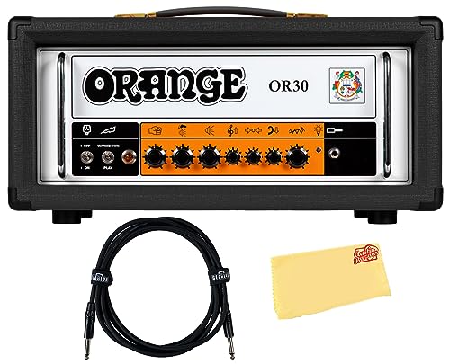 Orange OR30 30-Watt Single Channel Tube Amplifier Head with Footswitchable Volume Boost - Black Bundle with Guitar Cable and Austin Bazaar Polishing Cloth