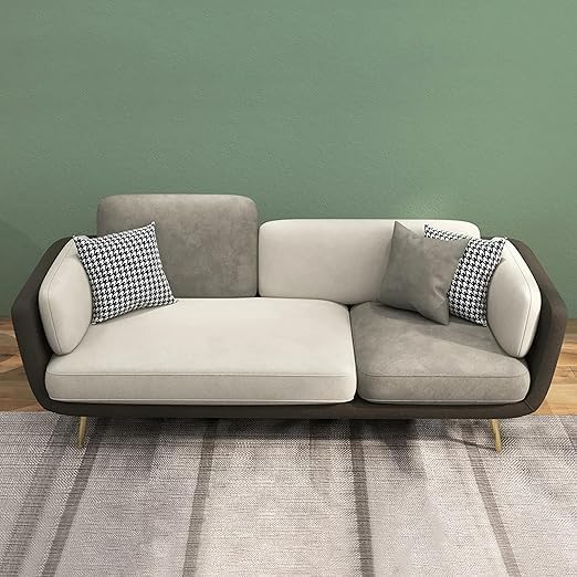 A to Z Furniture Classic Seater Sofa Set Luxury Chesterfield Velvet febrick Sofa in for Home Living Room & Office Stainless Steel Legs (Grey and Beige, 3 Seater)