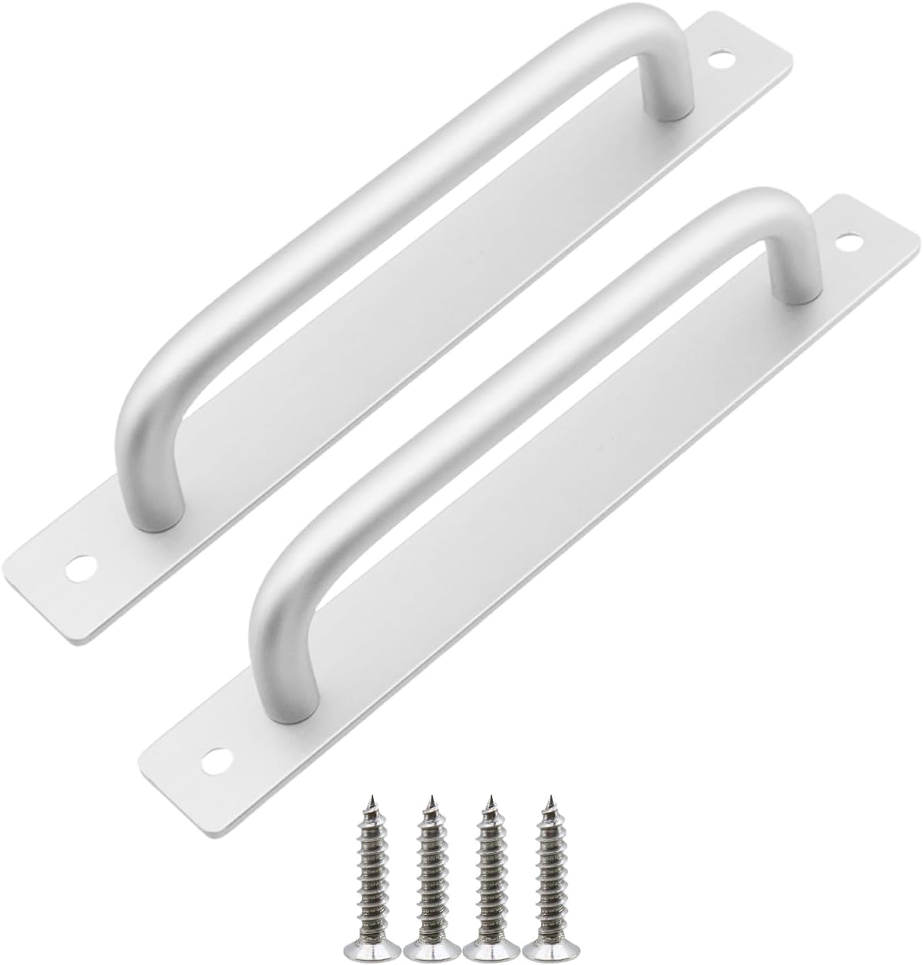 Semetall 6Pcs Barn Door Handles,5" Hole Center Aluminium Alloy Cabinet Pull Handles with Plate for Dresser Drawers,Cabinets,Kitchen,Wardrobe,Matte Silver
